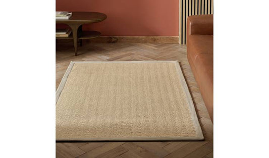 Habitat Herringbone Neutral Border Jute Rug - 80x150cm