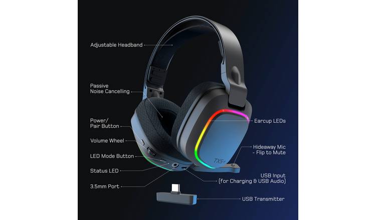 Gioteck TX5+ Wireless DUO RGB PS, Switch, PC Headset