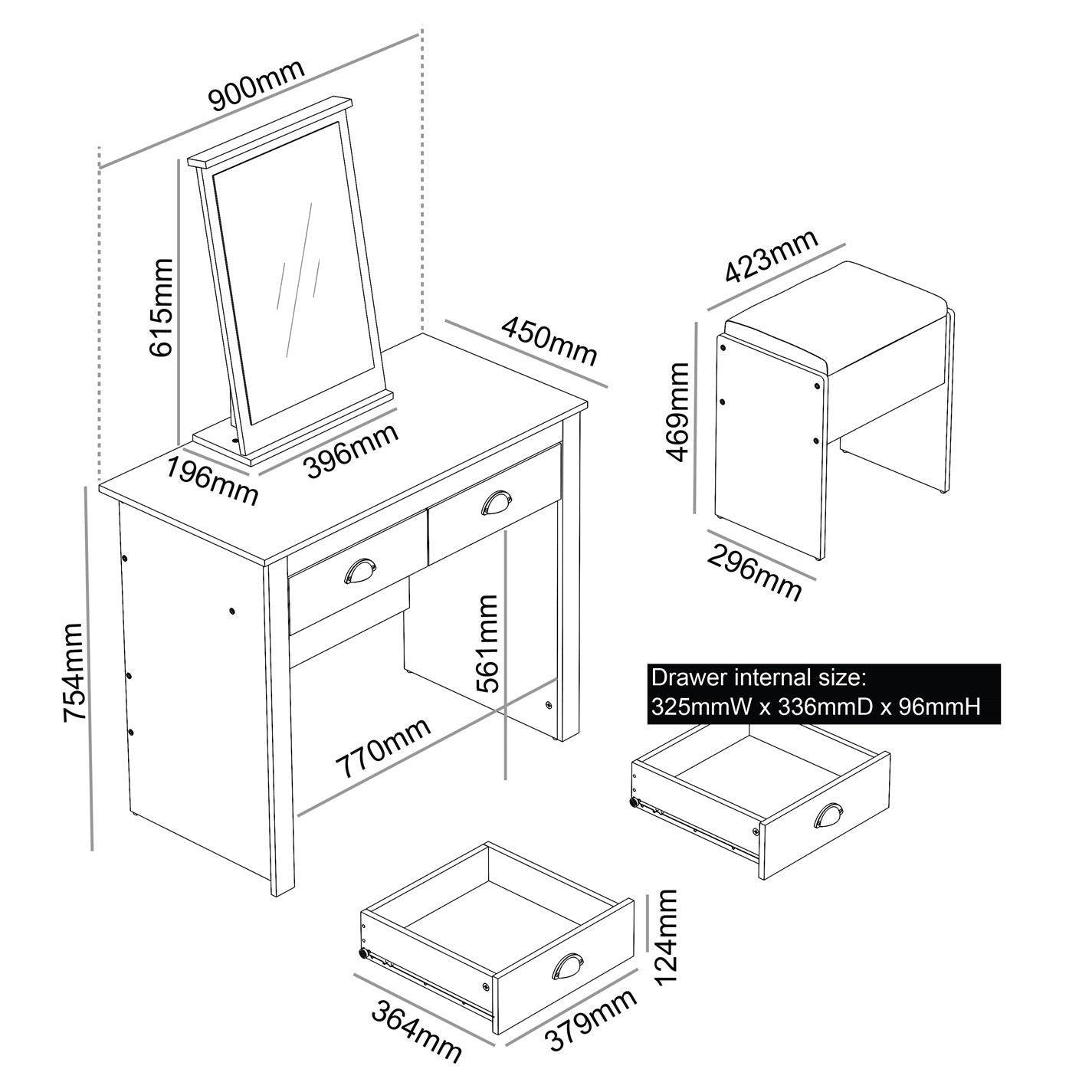 Jack Wills Lancaster 2 Drawer Dressing Table Set