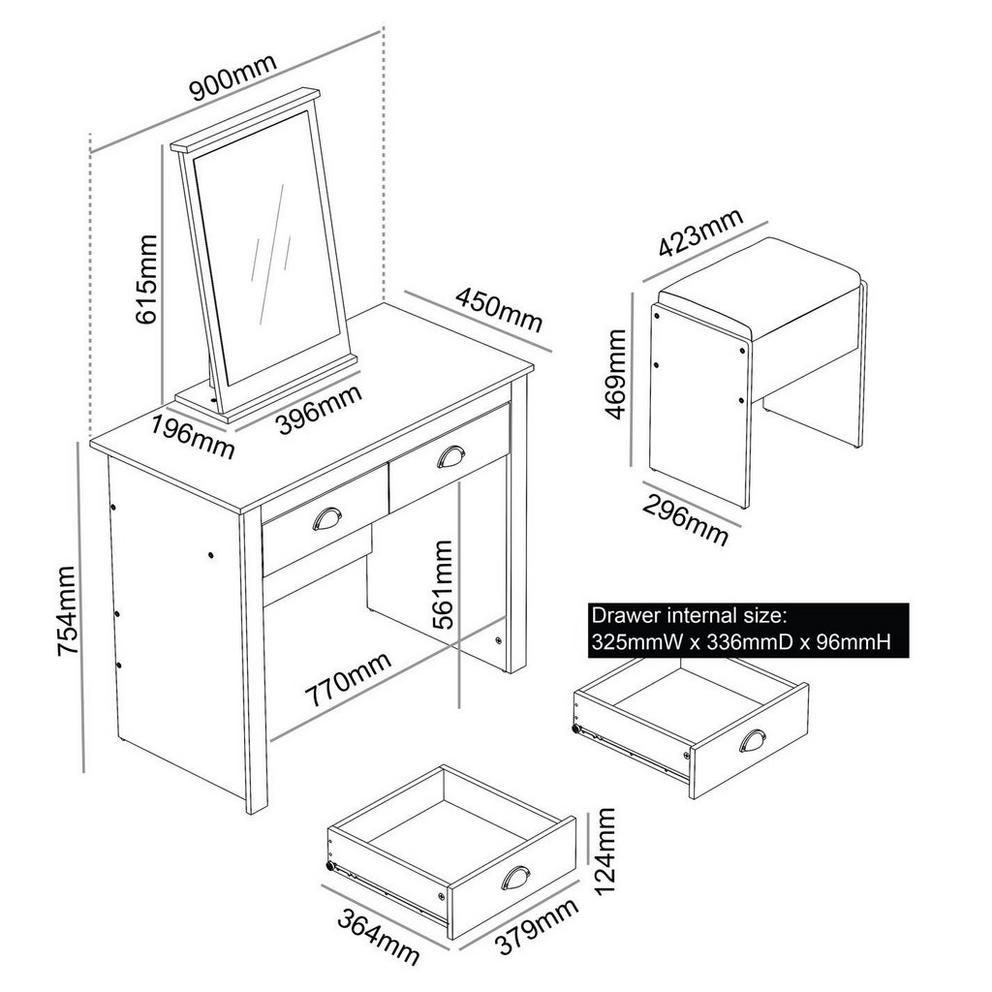 Lancaster 2 Drawer Dressing Table Set