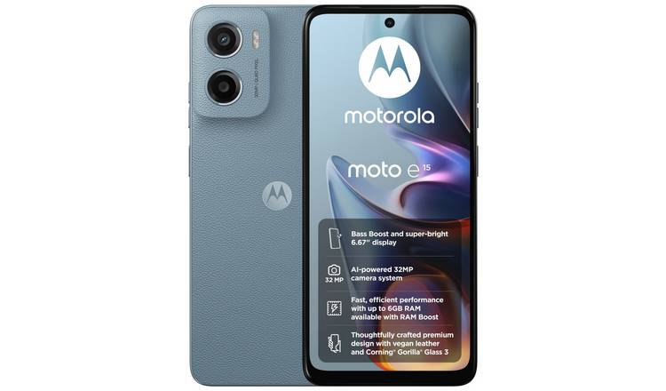 SIM Free Motorola e15 64GB Mobile Phone - Misty Blue