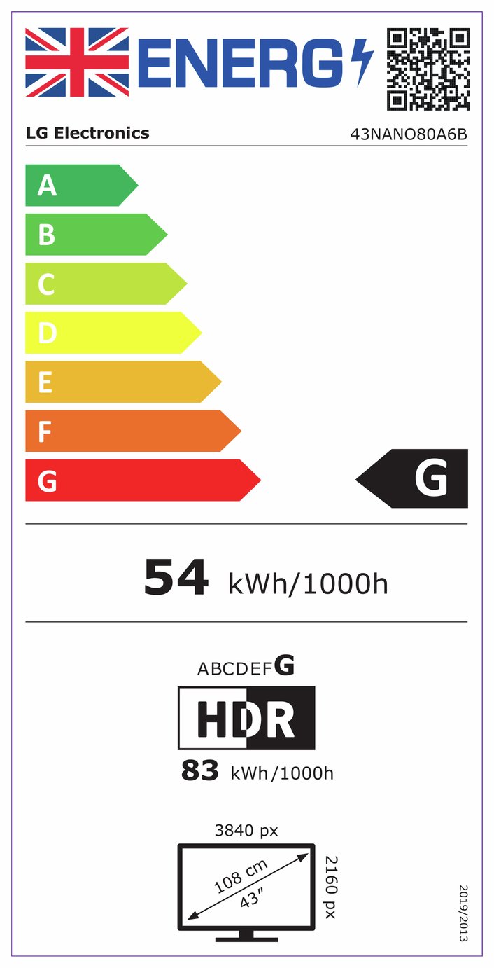 LG 43 Inch 43NANO80A6B Smart 4K UHD HDR NanoCell TV