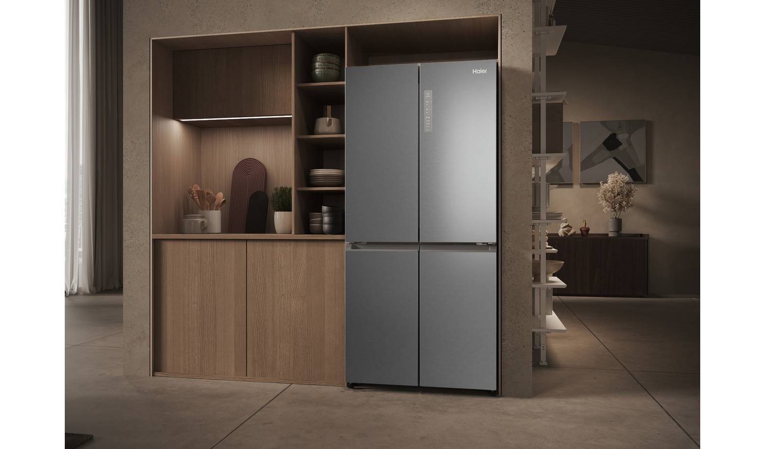 Haier HCR3818ENMG American Fridge Freezer - Silver