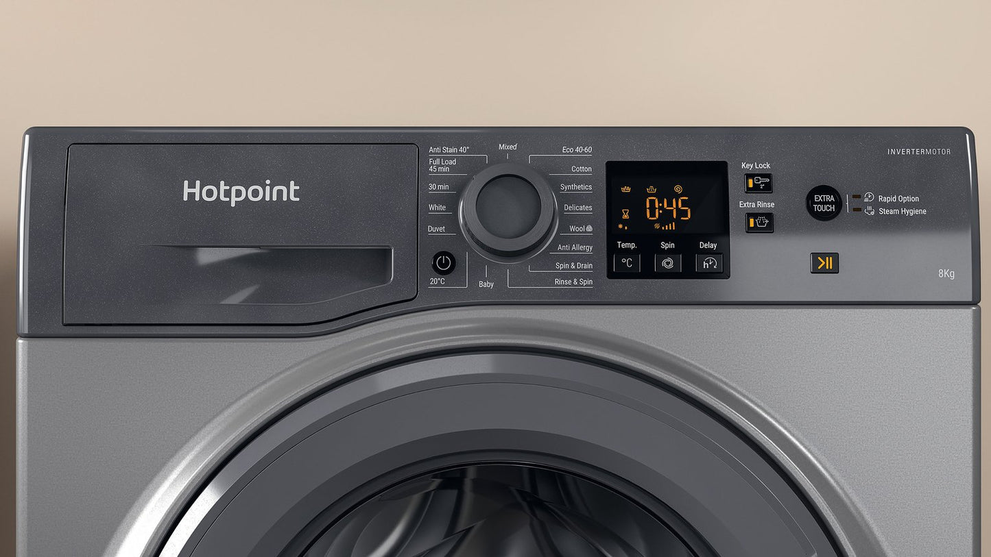 Hotpoint NSWM846GGUK 8KG 1400 Spin Washing Machine-Graphite