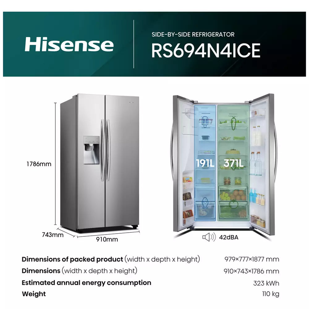 Hisense RS694N4ICE Fridge Freezer - Stainless Steel
