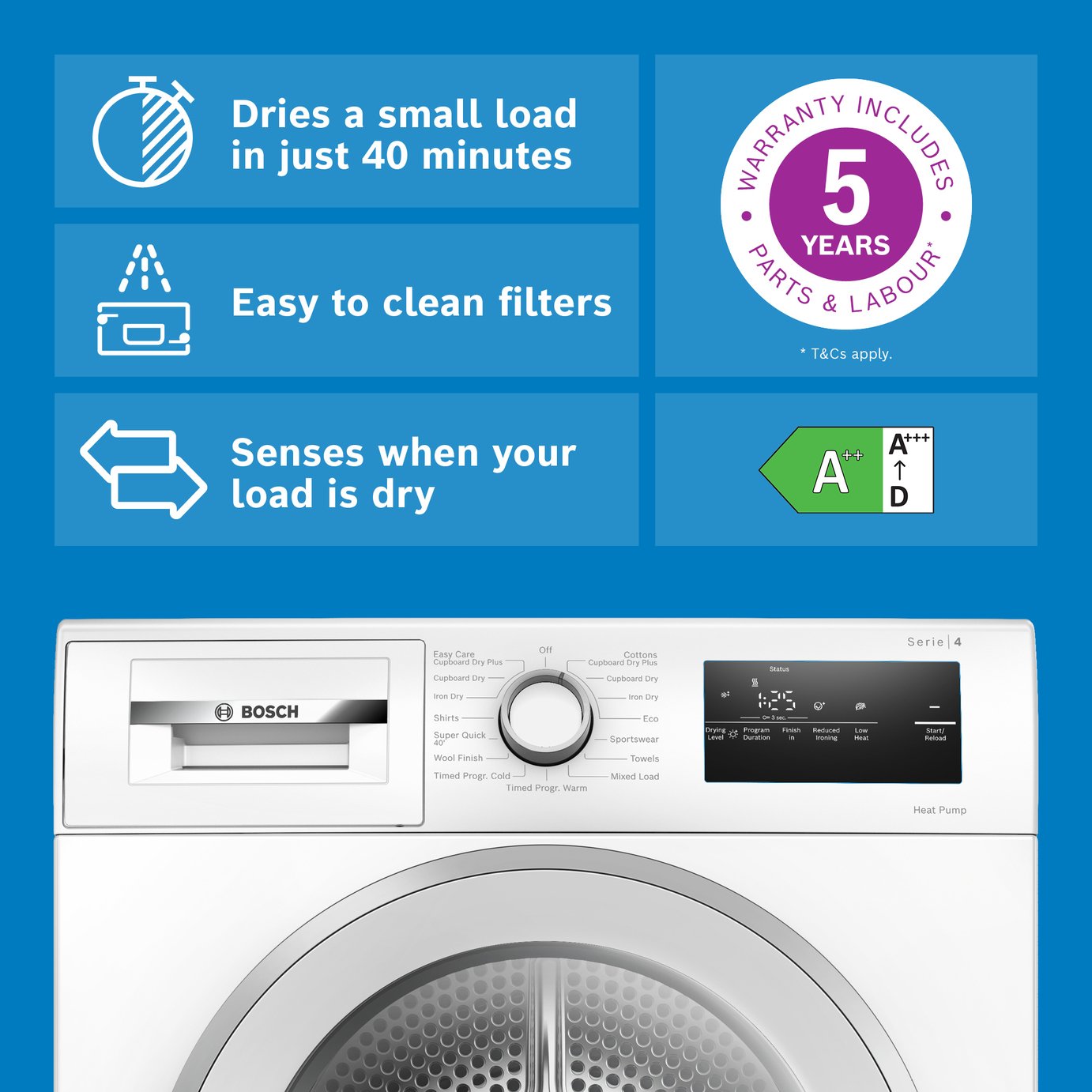 Bosch WTH85226GB 8kg Heat Pump Tumble Dryer - White