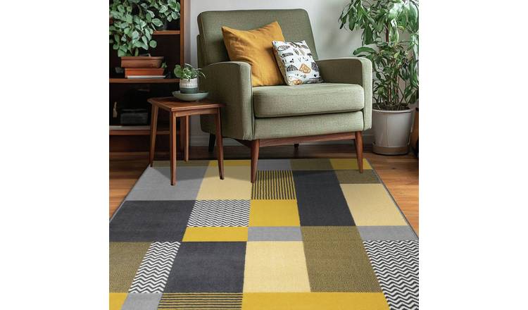 Homemaker Maestro Blocks Ochre Cut Pile Rug - 80x150cm