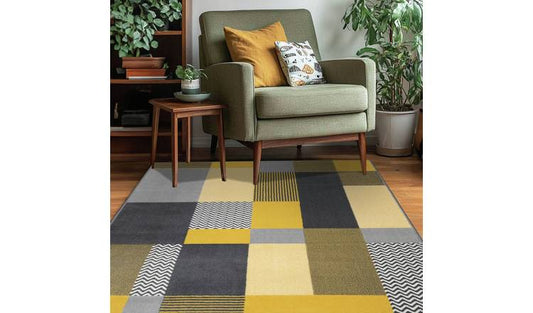 Homemaker Maestro Blocks Ochre Cut Pile Rug - 80x150cm