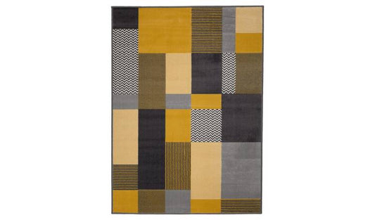 Homemaker Maestro Blocks Ochre Cut Pile Rug - 80x150cm