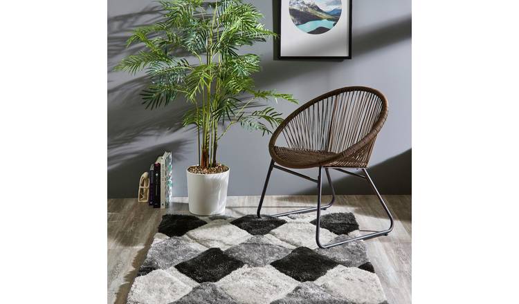Origins 3D Geometric Grey Shaggy Rug - 120x170cm