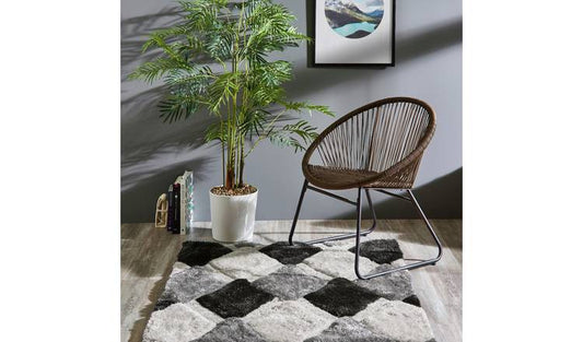 Origins 3D Geometric Grey Shaggy Rug - 120x170cm