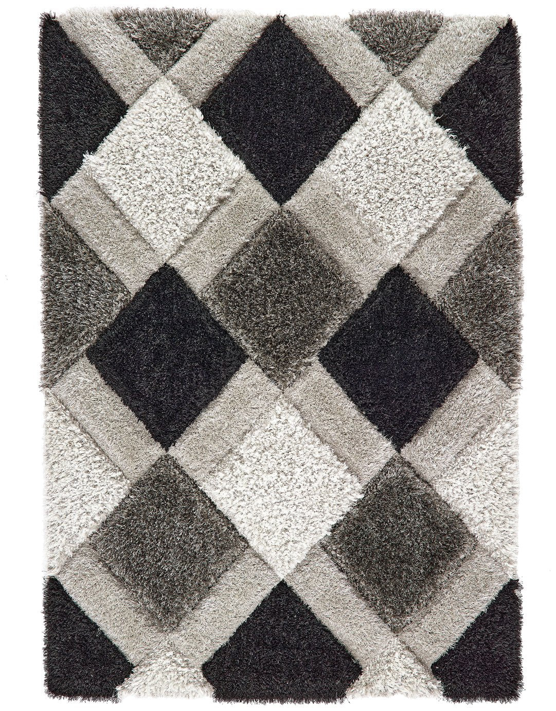Origins 3D Geometric Grey Shaggy Rug - 120x170cm