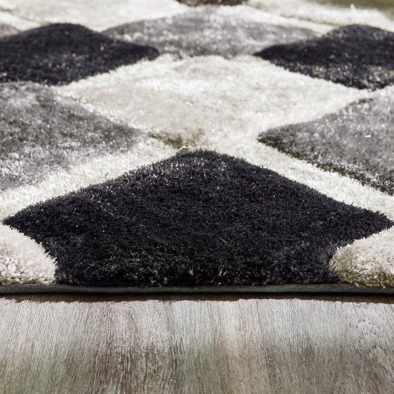 Origins 3D Geometric Grey Shaggy Rug - 120x170cm