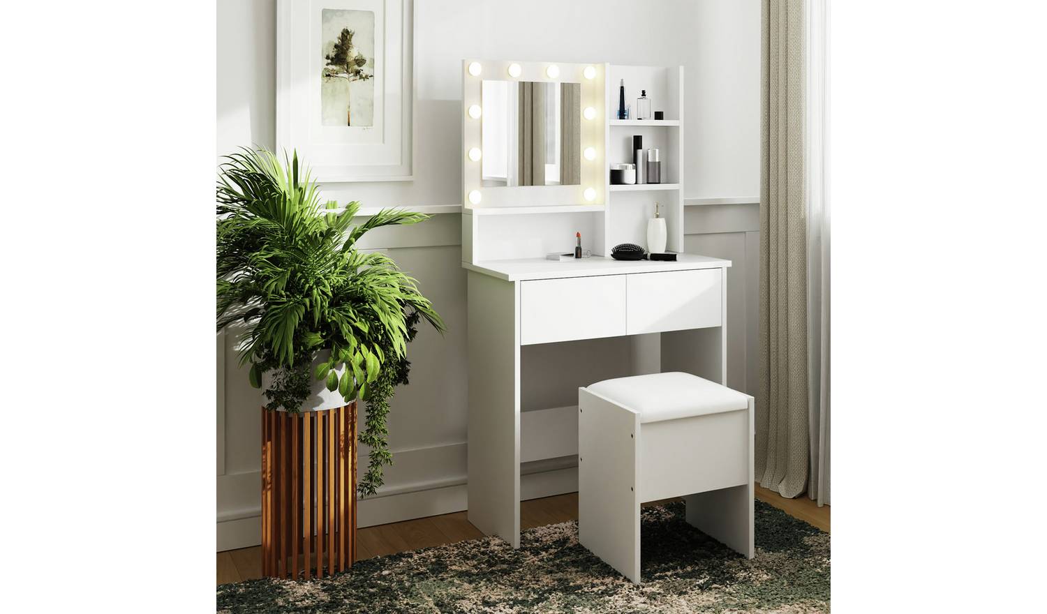 GFW Eva 2 Drawer Dressing Table With Stool - White