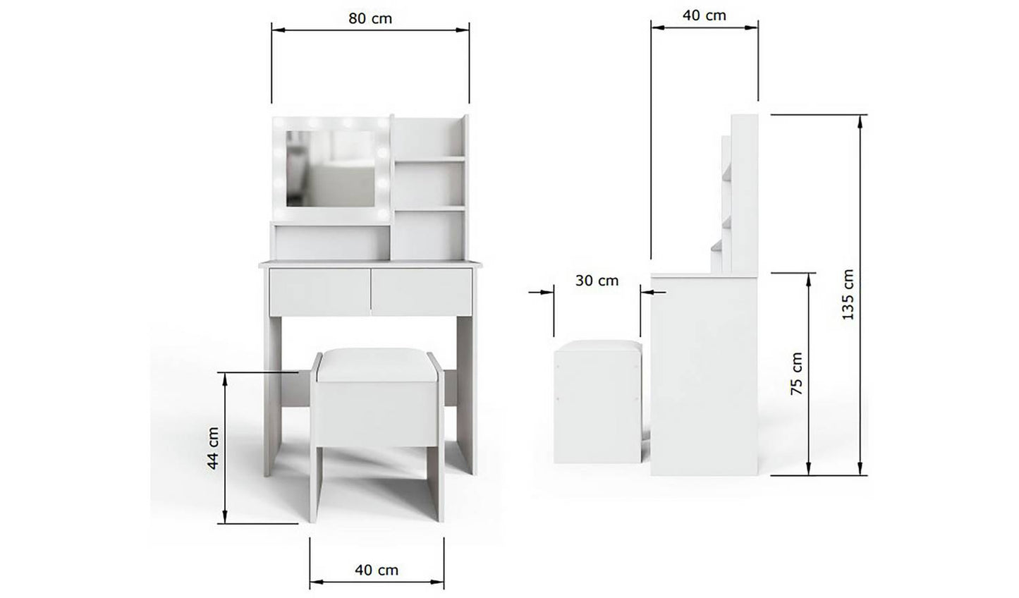 GFW Eva 2 Drawer Dressing Table With Stool - White