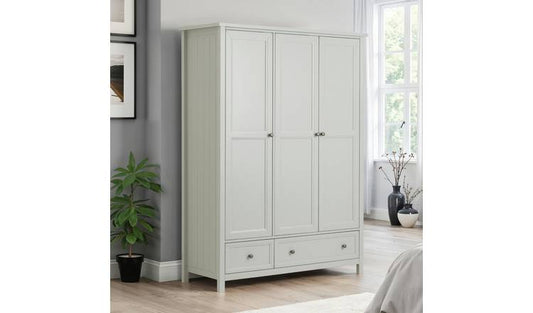Julian Bowen Maine 3 Door 2 Drawer Wardrobe - Dove Grey