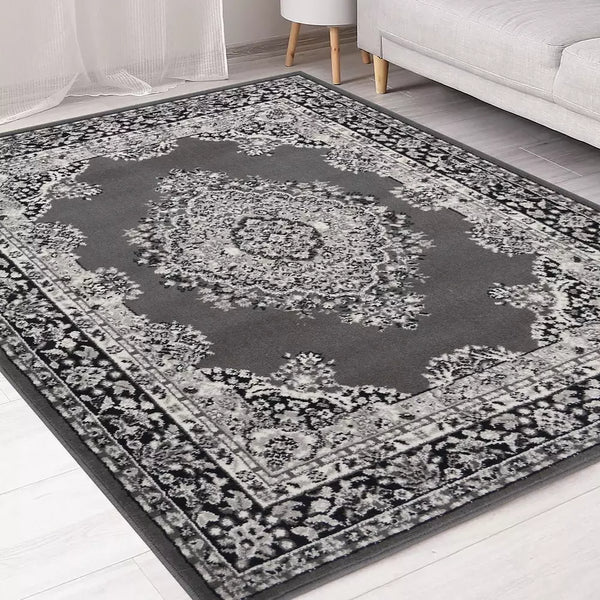 Homemaker Bukhura Traditional Grey Cut Pile Rug - 200x290cm