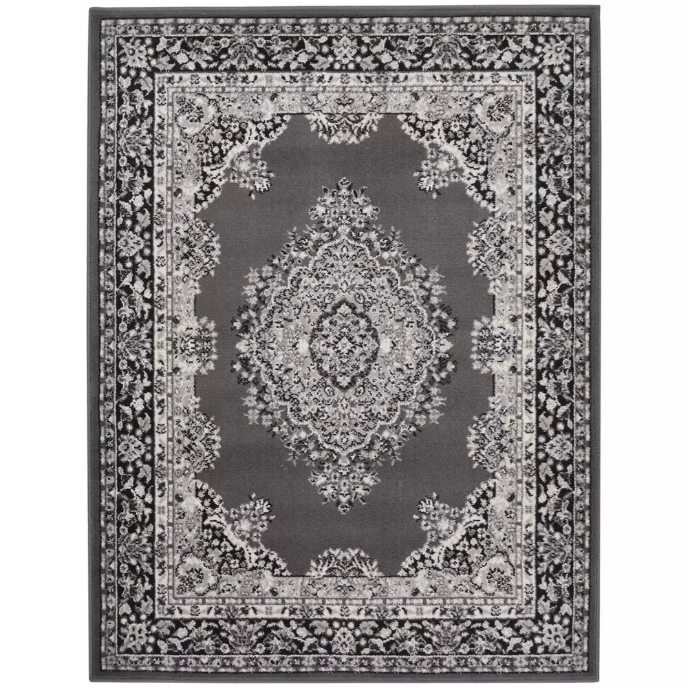 Homemaker Bukhura Traditional Grey Cut Pile Rug - 200x290cm