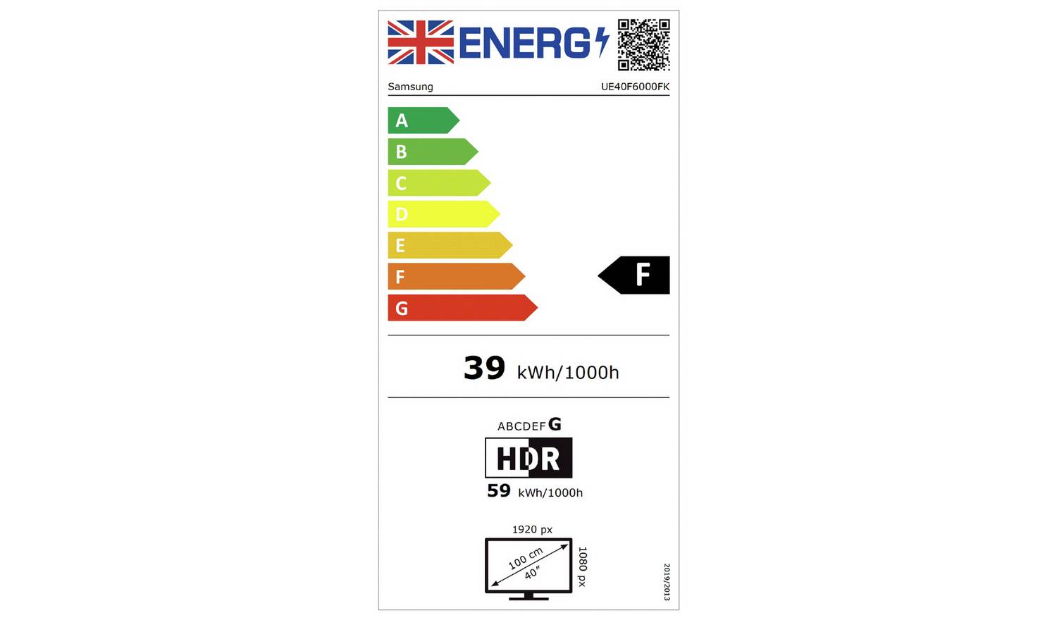 Samsung 40 Inch UE40F6000FK Smart Full HD HDR LED TV