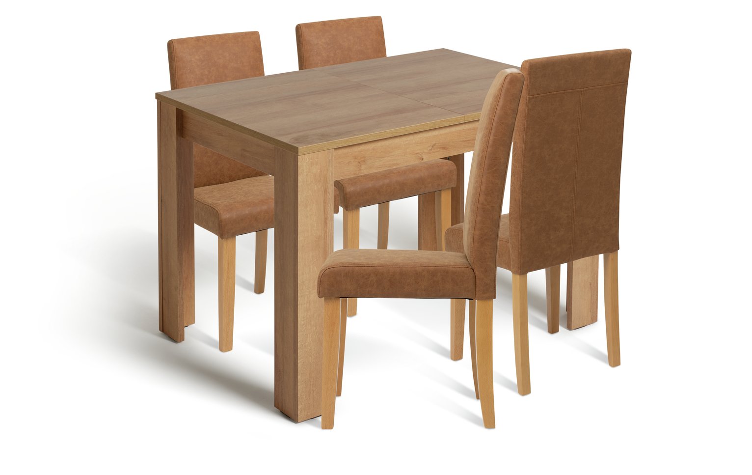 Argos Home Miami Extending Oak Dining Table & 4 Tan Chairs