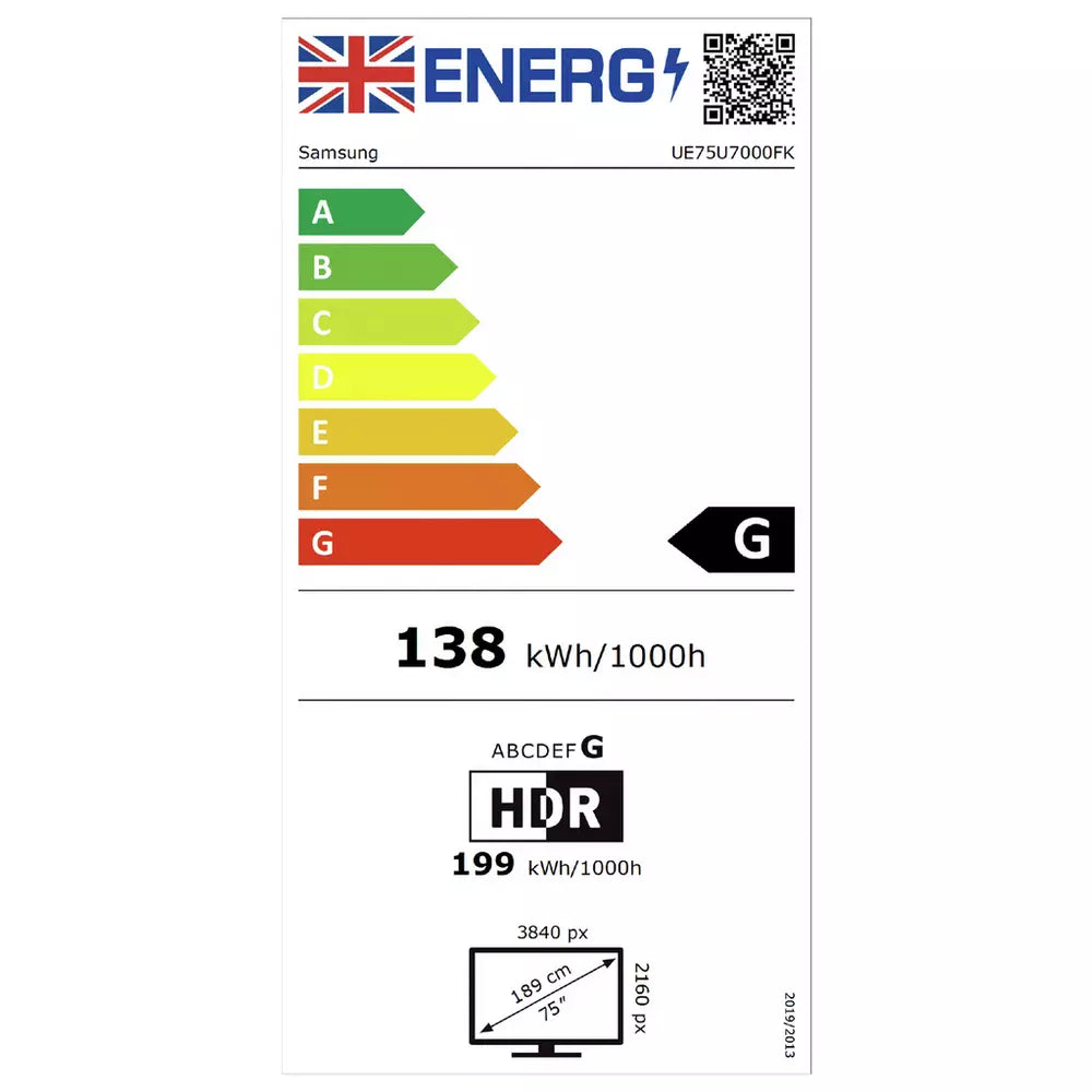 Samsung 75 Inch UE75U7000FK Smart 4K UHD HDR LED TV