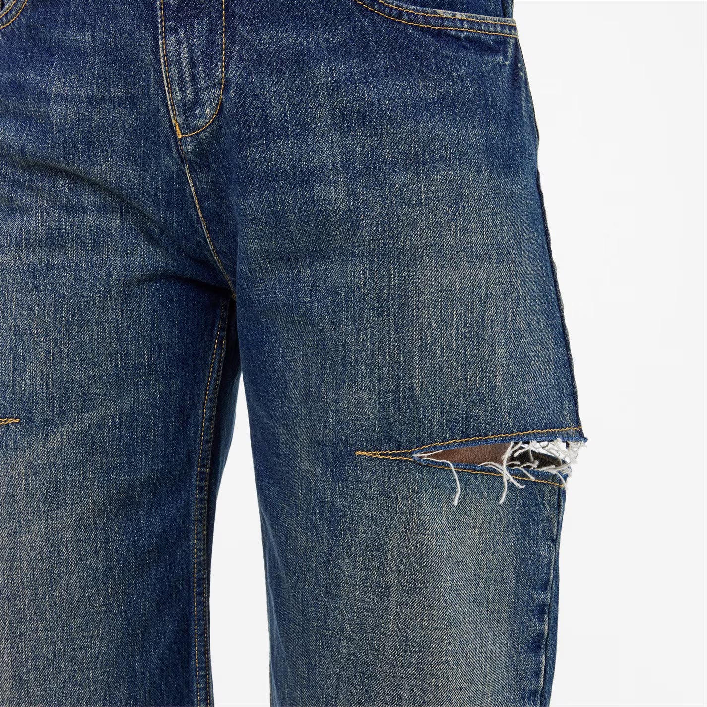 Denim Jeans With Slash Details.