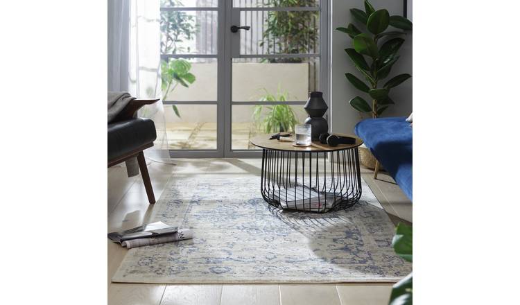 Habitat Traditional Natural & Blue Cut Pile Rug - 120x170cm