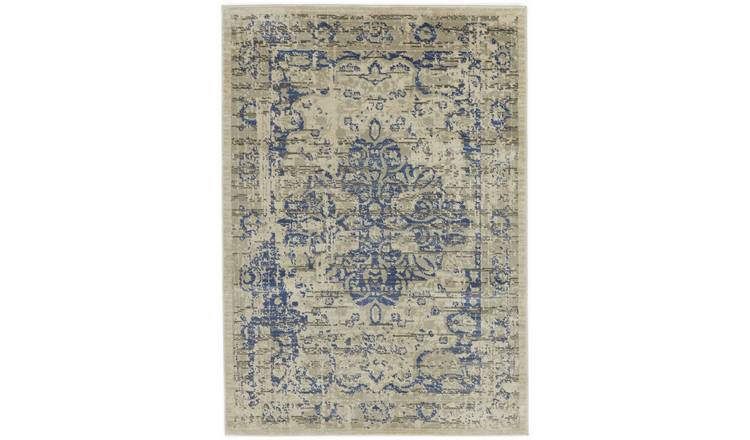 Habitat Traditional Natural & Blue Cut Pile Rug - 120x170cm