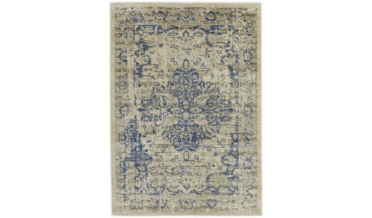 Habitat Traditional Natural & Blue Cut Pile Rug - 120x170cm