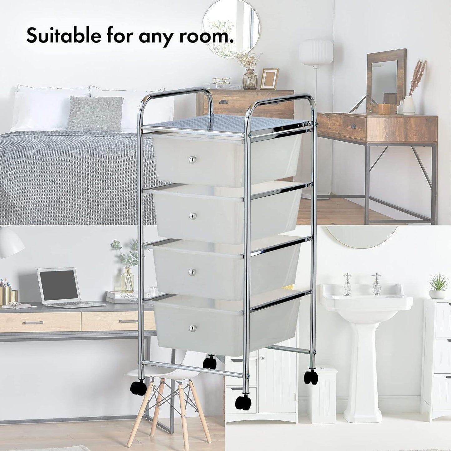 VonHaus Plastic 4 Drawer Trolley