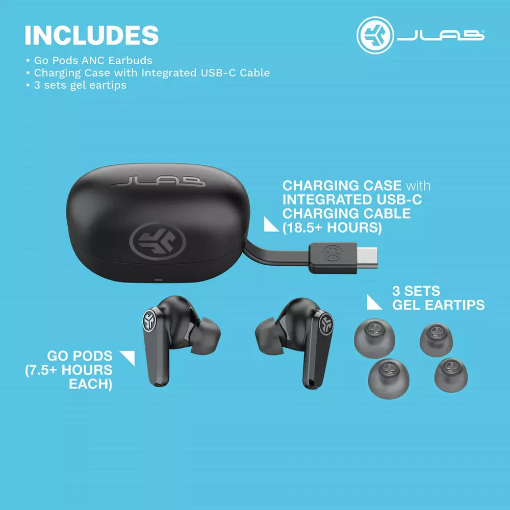 JLab GO Pods ANC In-Ear True Wireless Earbuds - Black