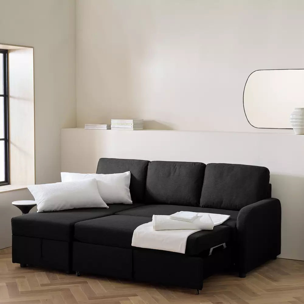 Habitat Carter Left Hand Storage Corner Sofa Bed - Charcoal