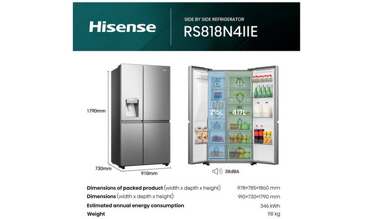 Hisense RS818N4IIE American Fridge Freezer - S/Steel