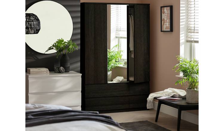 Argos Home Jenson 3 Door 4 Drawer Mirror Wardrobe - Black