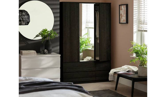 Argos Home Jenson 3 Door 4 Drawer Mirror Wardrobe - Black