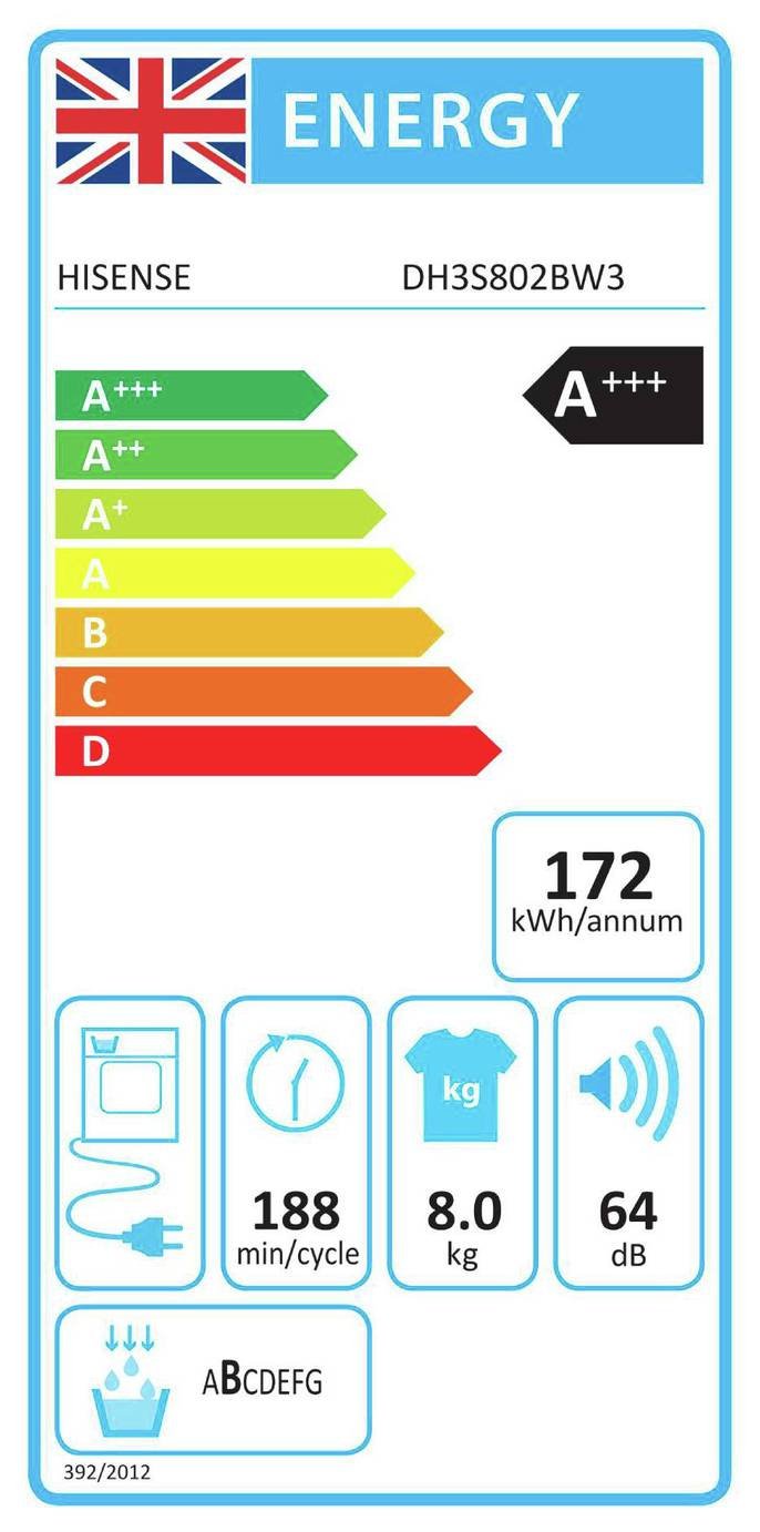 Hisense DH3S802BW3 8KG Heat Pump Tumble Dryer - White