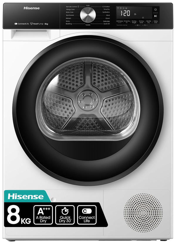 Hisense DH3S802BW3 8KG Heat Pump Tumble Dryer - White