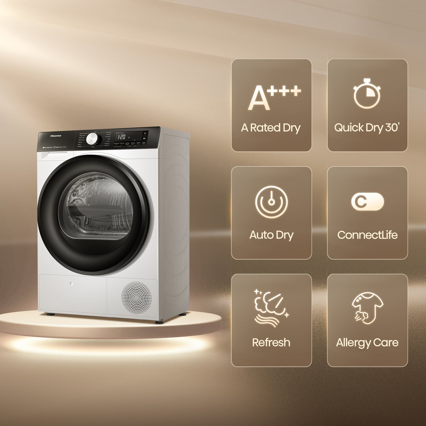 Hisense DH3S802BW3 8KG Heat Pump Tumble Dryer - White