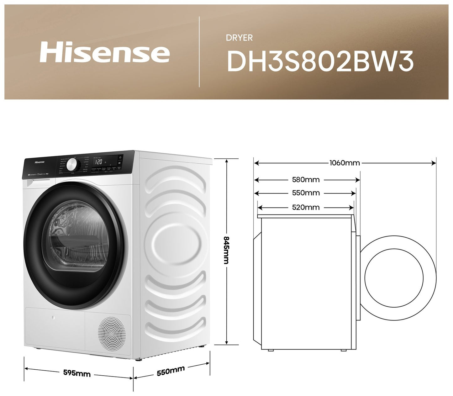 Hisense DH3S802BW3 8KG Heat Pump Tumble Dryer - White