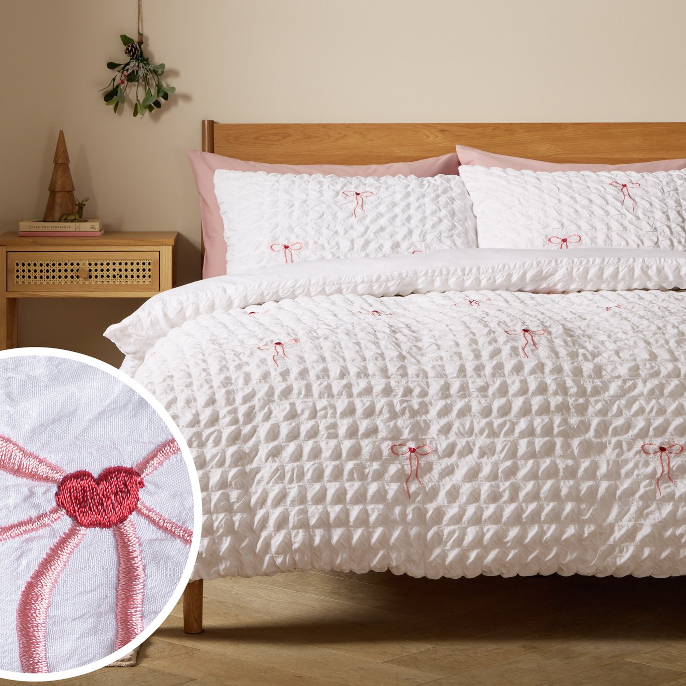 Argos Home Emb Bows White Bedding Set - Single