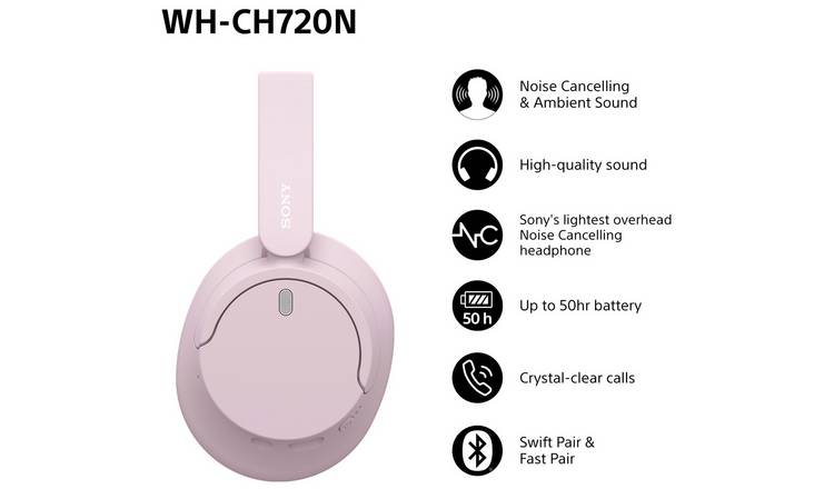 Sony WH-CH720N Over-Ear Wireless Headphones - Pink