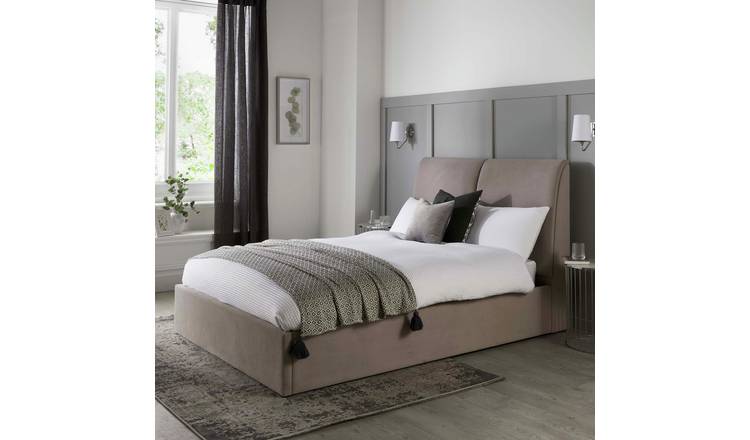 GFW Montrel Double Velvet End Lift Ottoman Bed - Natural