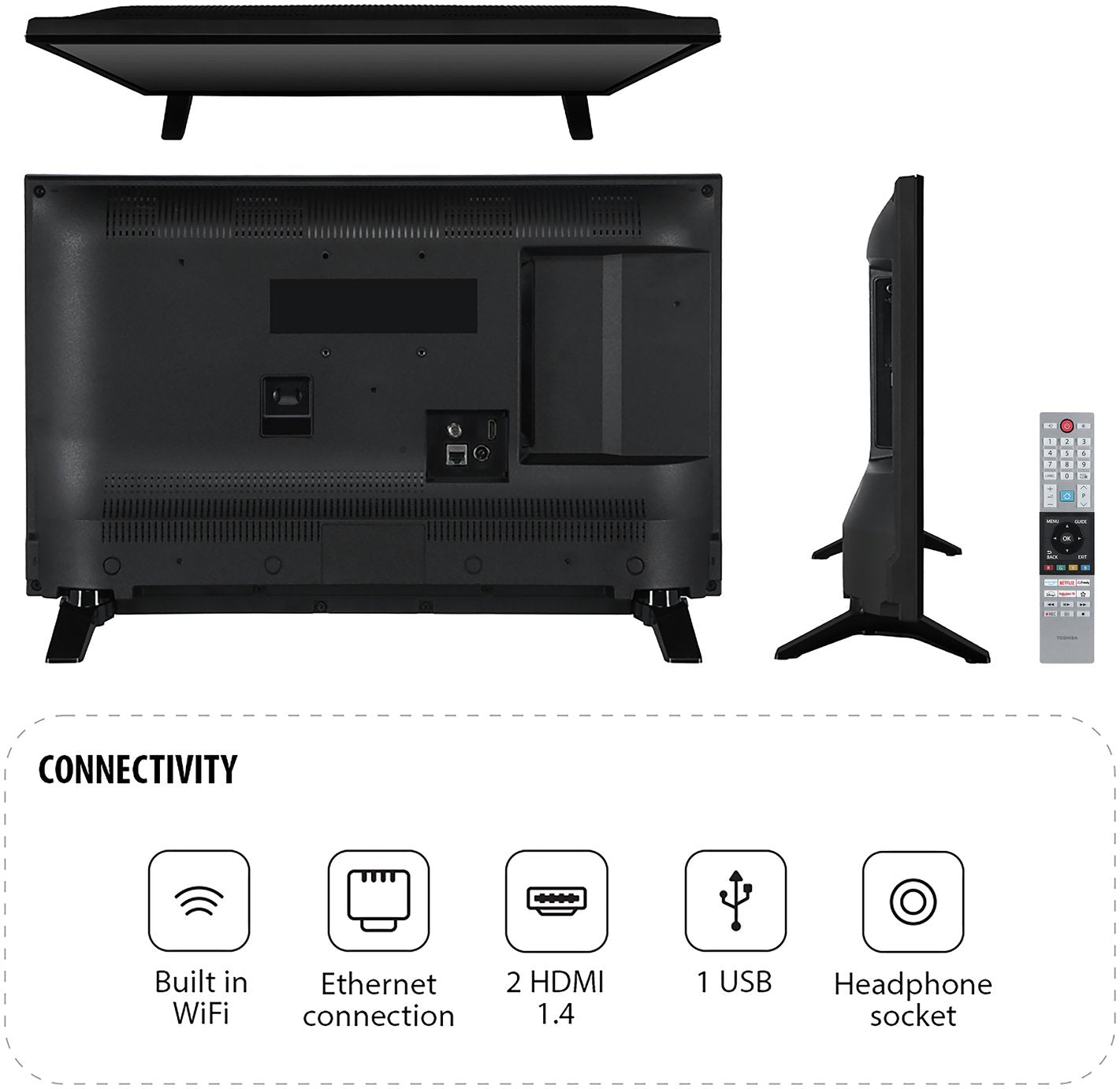 Toshiba 24 Inch 24WV2553DB Smart HD Ready HDR DLED Freely TV