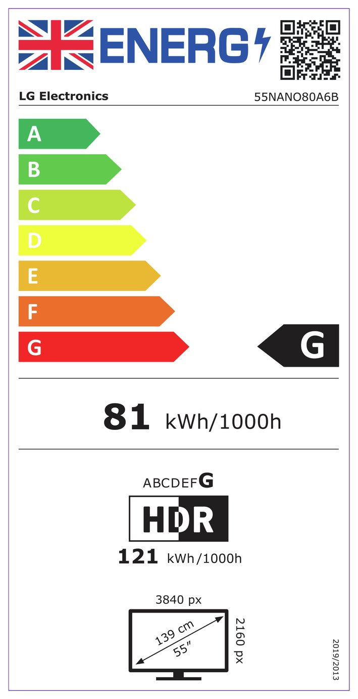 LG 55 Inch 55NANO80A6B Smart 4K UHD HDR NanoCell TV