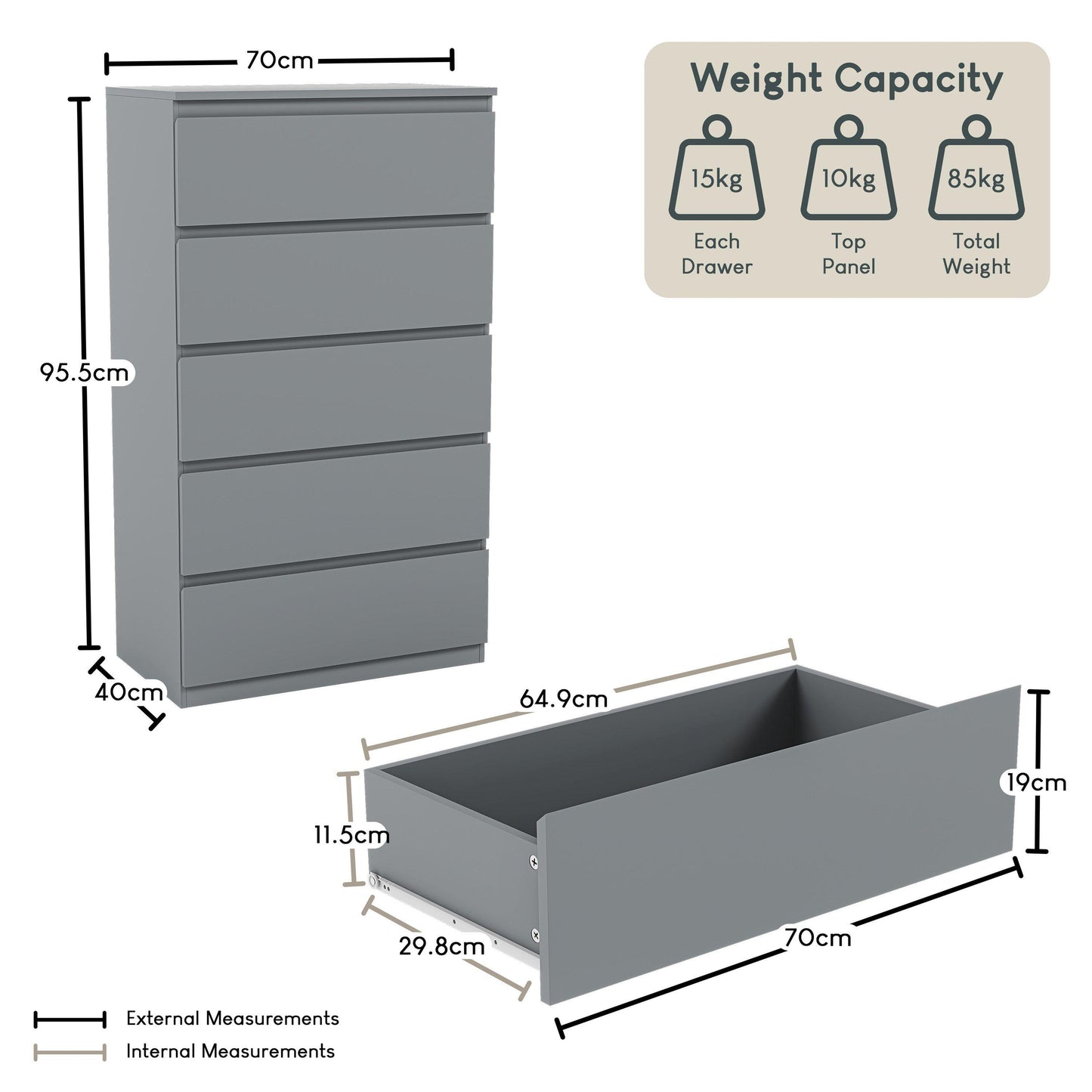 Lassic Vida Designs Denver 5 Drawer Chest