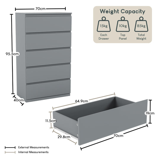 Lassic Vida Designs Denver 5 Drawer Chest