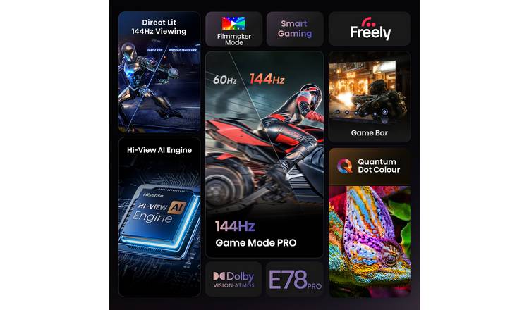 Hisense 85 Inch 85E78QTUK PRO Smart 4KUHD HDR QLED Freely TV