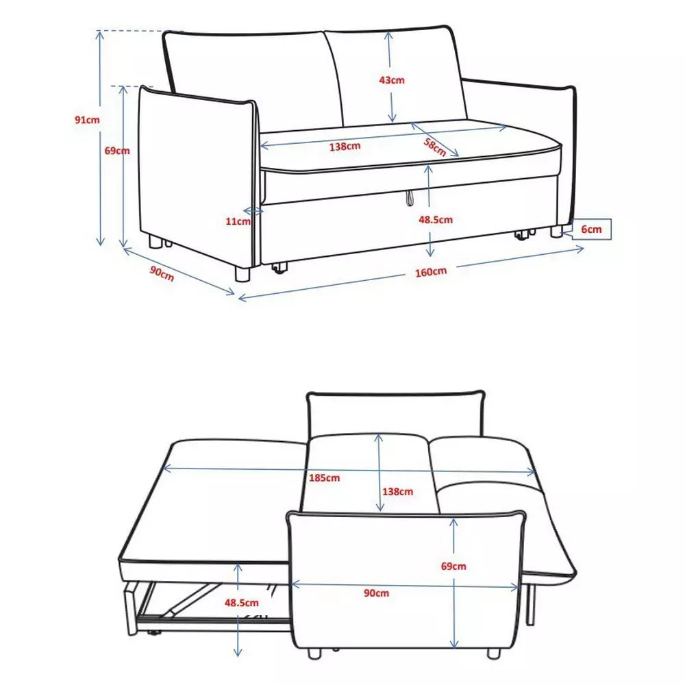 Kyoto Ruben Fabric 2 Seater Sofa Bed - Grey
