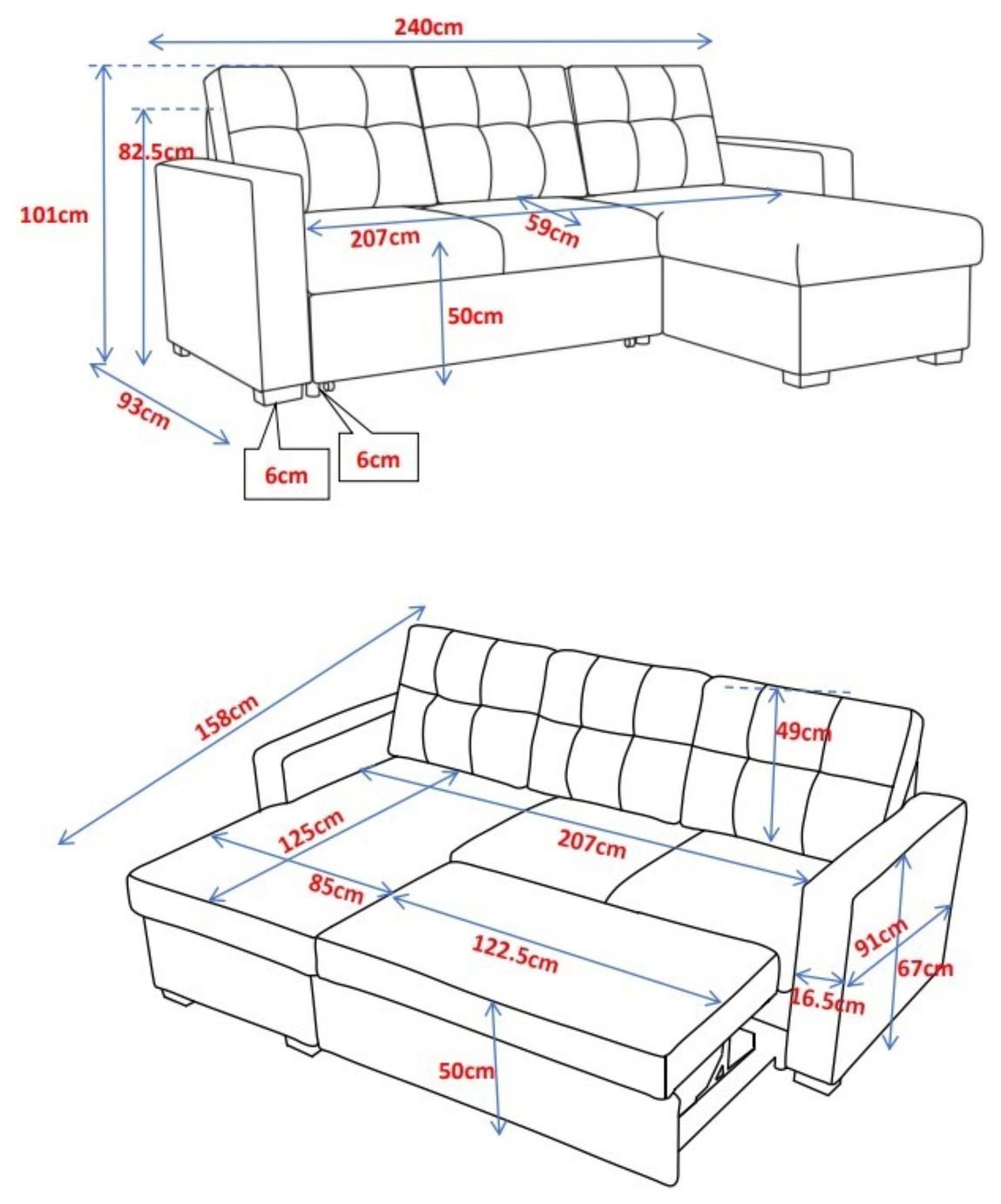 Kyoto Austin Fabric Reversible Corner Sofa Bed - Natural