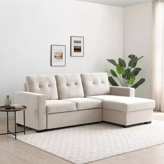Kyoto Austin Fabric Reversible Corner Sofa Bed - Natural